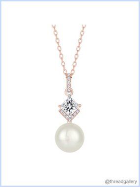 Freshwater Pearl Pendant Necklace 18K Rose Gold Plated Brass
